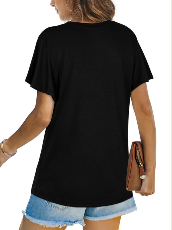 Explosive round neck solid color hem kink short-sleeved T-shirt - THE QUEEN RUNWAY