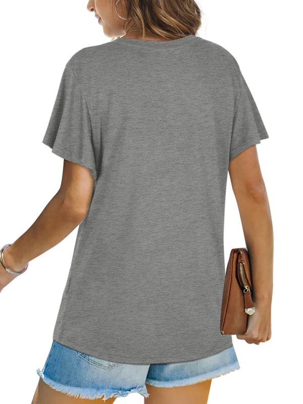 Explosive round neck solid color hem kink short-sleeved T-shirt - THE QUEEN RUNWAY