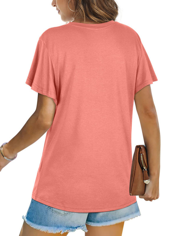 Explosive round neck solid color hem kink short-sleeved T-shirt - THE QUEEN RUNWAY