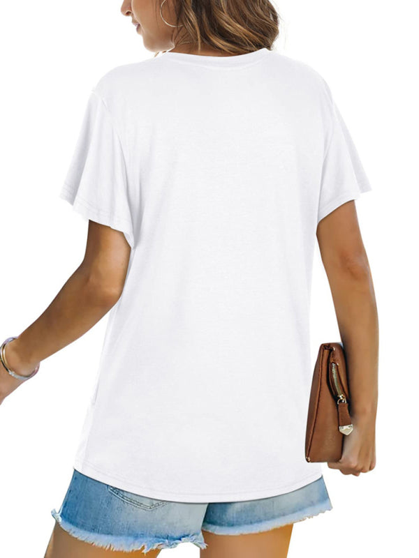Explosive round neck solid color hem kink short-sleeved T-shirt - THE QUEEN RUNWAY