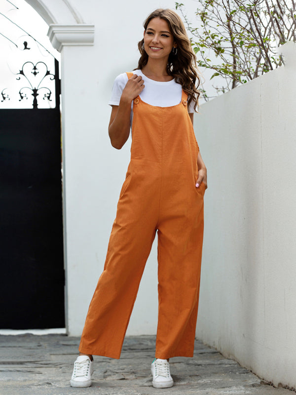 Women's Woven Retro Casual Long OverallsTHE QUEEN RUNWAY
