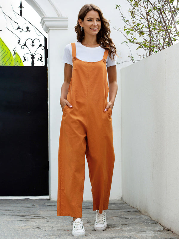 Women's Woven Retro Casual Long OverallsTHE QUEEN RUNWAY