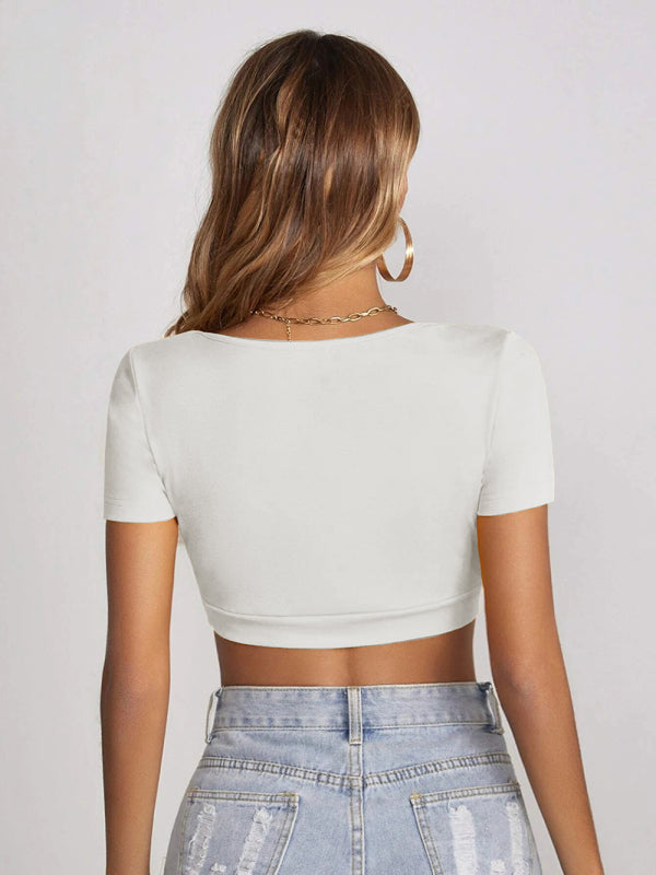 Women's Staple Rib Scoop Neck Short Sleeve Crop Top - THE QUEEN RUNWAY
