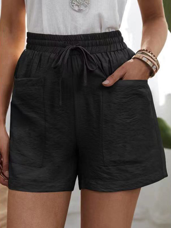 Women's Solid Color Drawstring Frayed-hem Shorts - THE QUEEN RUNWAY