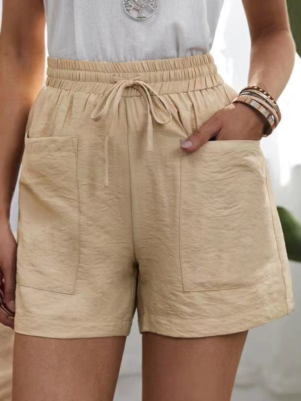 Women's Solid Color Drawstring Frayed-hem Shorts - THE QUEEN RUNWAY