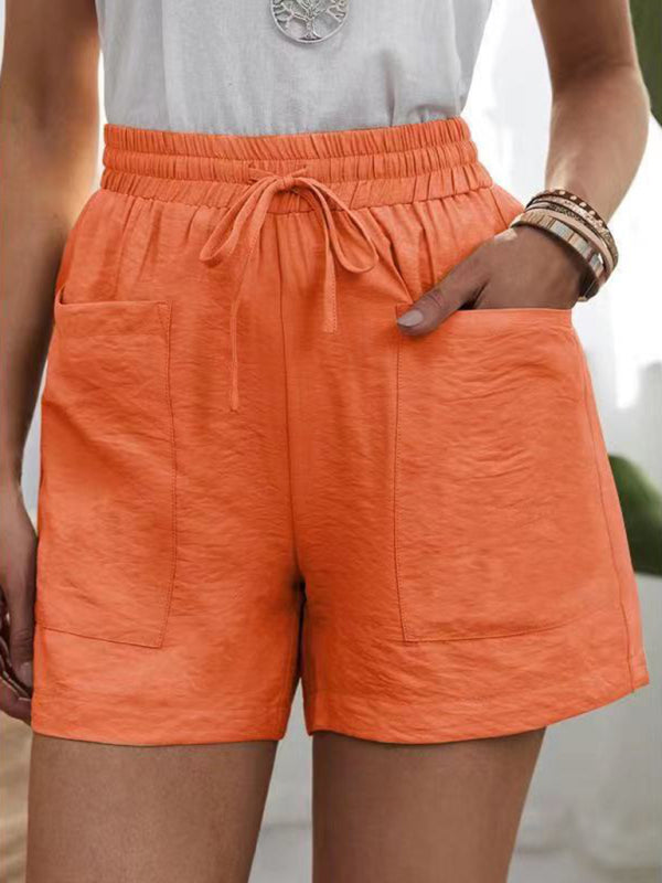 Women's Solid Color Drawstring Frayed-hem Shorts - THE QUEEN RUNWAY