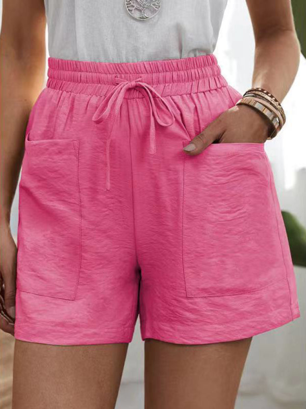 Women's Solid Color Drawstring Frayed-hem Shorts - THE QUEEN RUNWAY