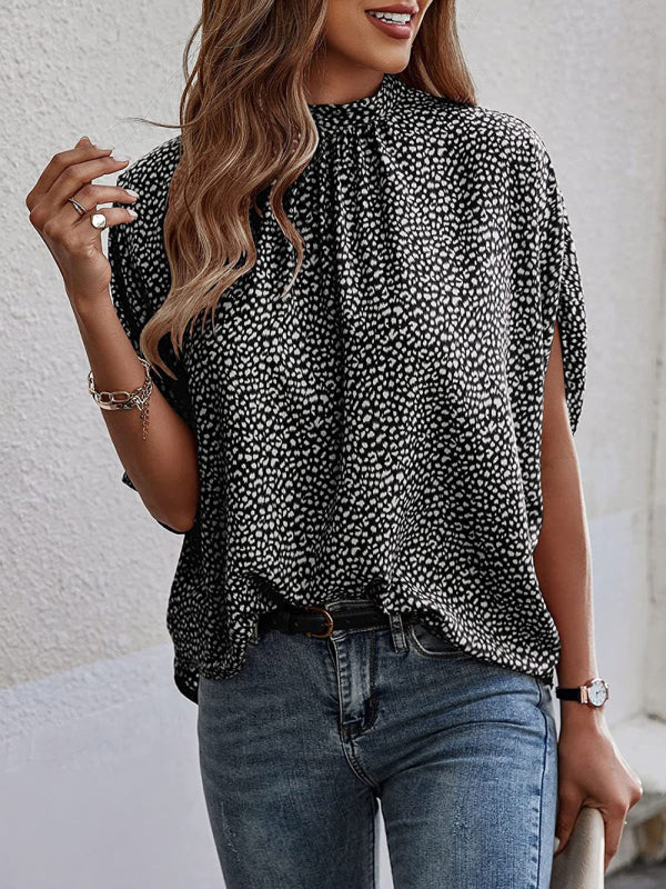 Women's Zigzag Mock Neck Tie-back Crop Top - THE QUEEN RUNWAY