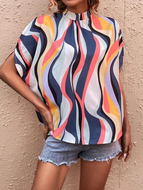 Women's Zigzag Mock Neck Tie-back Crop Top - THE QUEEN RUNWAY