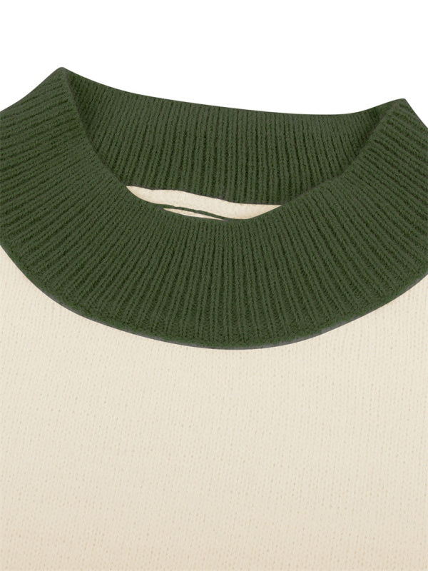 Women's casual color contrast loose long-sleeved pullover sweater - THE QUEEN RUNWAY