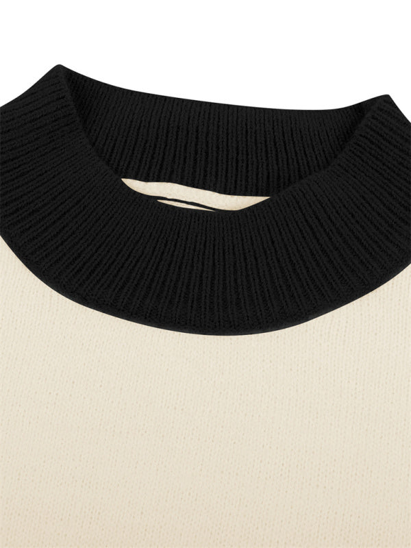 Women's casual color contrast loose long-sleeved pullover sweater - THE QUEEN RUNWAY