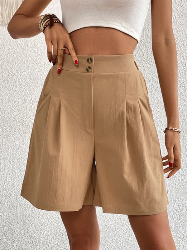 Women’s Solid Color Pleated High Waist Linen Shorts - THE QUEEN RUNWAY