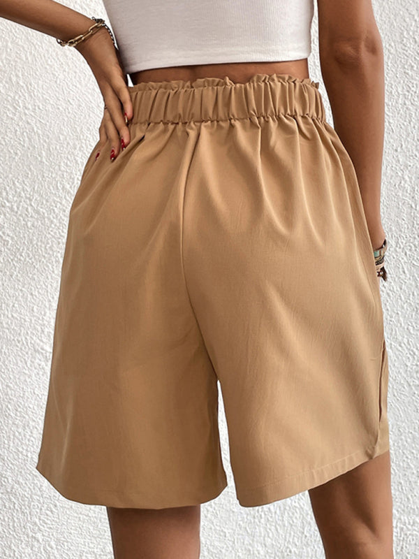 Women’s Solid Color Pleated High Waist Linen Shorts - THE QUEEN RUNWAY