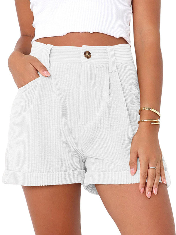 Women's Casual Pants High Waist Solid Color Corduroy Loose Shorts - THE QUEEN RUNWAY