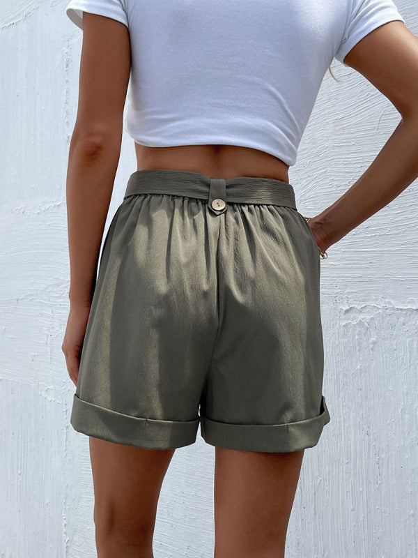 Women’s Solid Color Belted High Waist Shorts - THE QUEEN RUNWAY