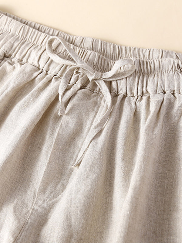 Women's woven cotton linen hollow lace loose shorts - THE QUEEN RUNWAY