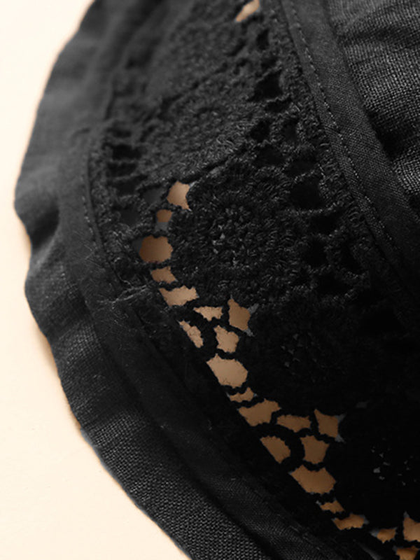 Women's woven cotton linen hollow lace loose shorts - THE QUEEN RUNWAY