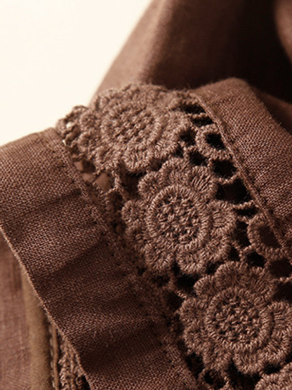 Women's woven cotton linen hollow lace loose shorts - THE QUEEN RUNWAY