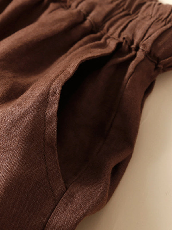 Women's woven cotton linen hollow lace loose shorts - THE QUEEN RUNWAY