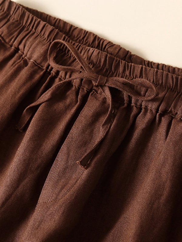 Women's woven cotton linen hollow lace loose shorts - THE QUEEN RUNWAY