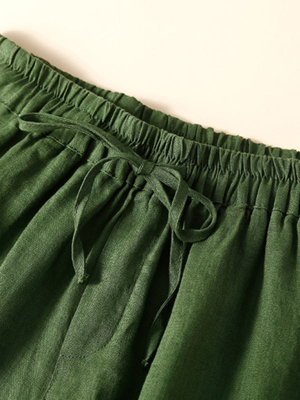 Women's woven cotton linen hollow lace loose shorts - THE QUEEN RUNWAY