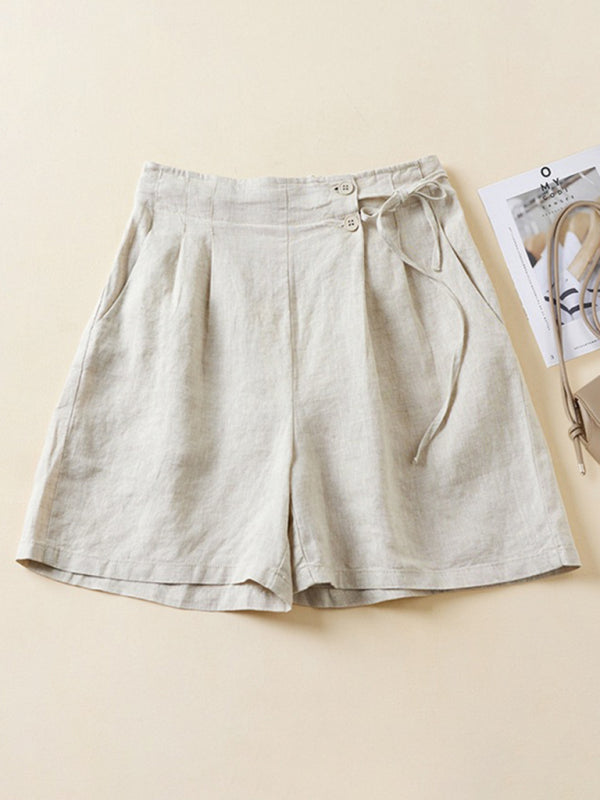 Women's Woven Cotton Linen Baggy Shorts - THE QUEEN RUNWAY