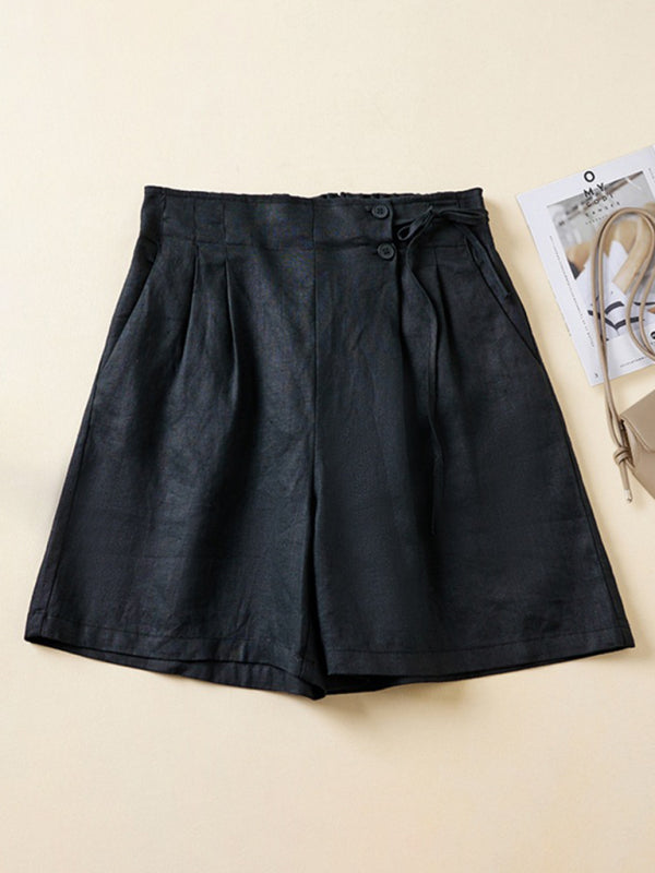 Women's Woven Cotton Linen Baggy Shorts - THE QUEEN RUNWAY