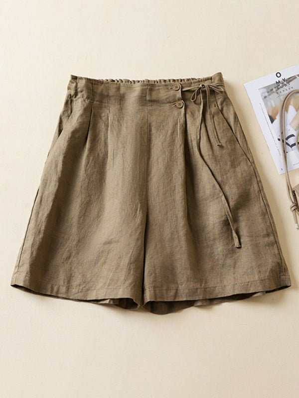 Women's Woven Cotton Linen Baggy Shorts - THE QUEEN RUNWAY