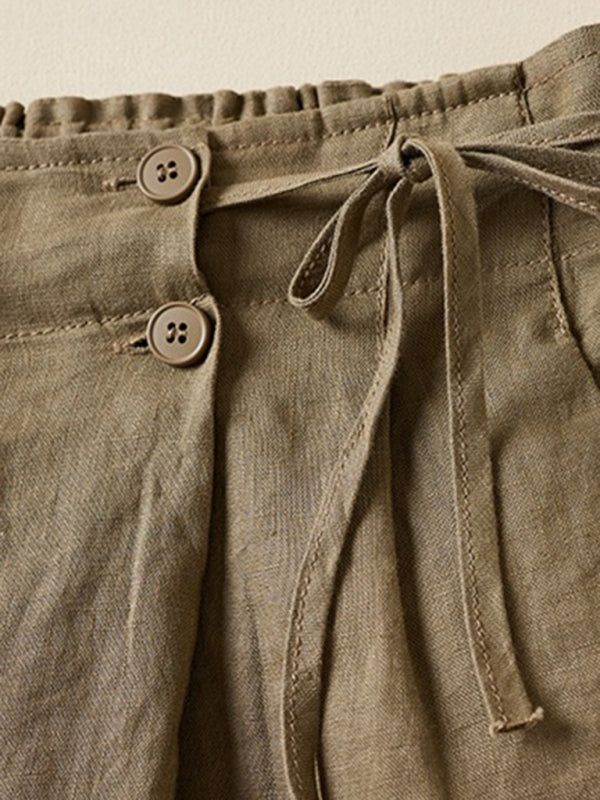 Women's Woven Cotton Linen Baggy Shorts - THE QUEEN RUNWAY