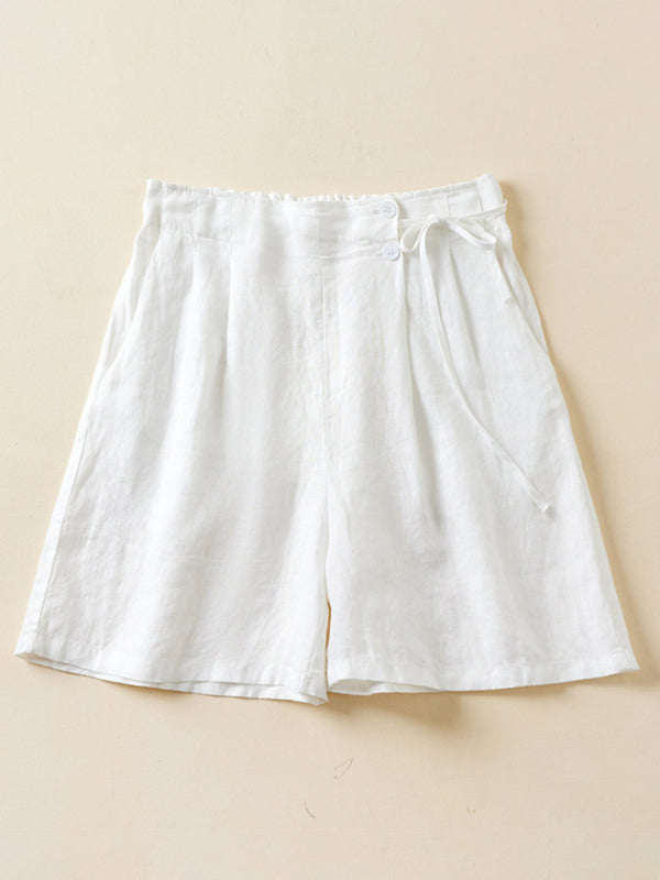 Women's Woven Cotton Linen Baggy Shorts - THE QUEEN RUNWAY