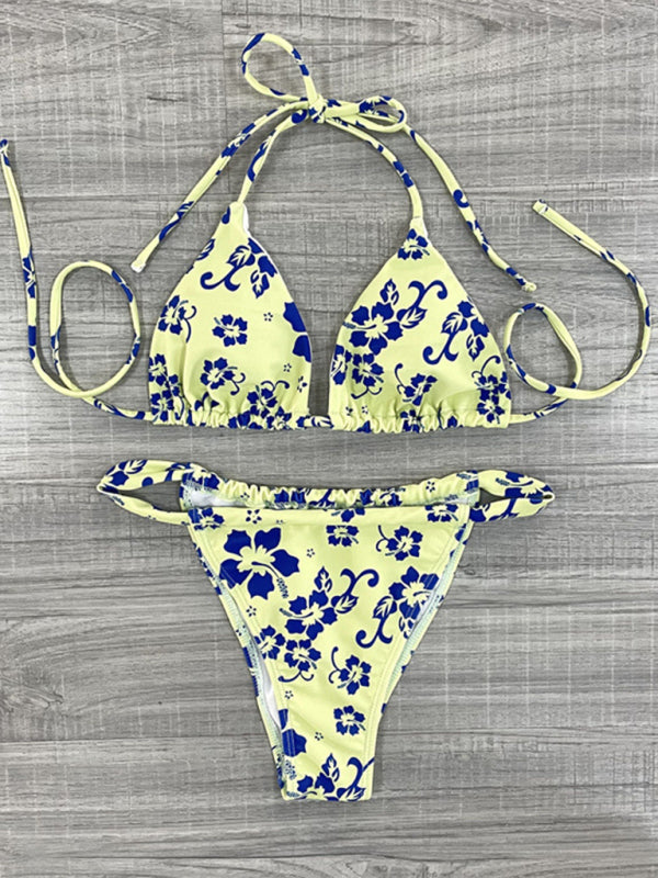 Women's Floral Print Triangle Bikini Top - THE QUEEN RUNWAY