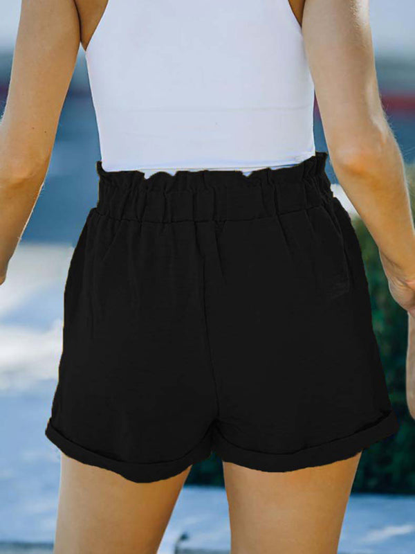 Women's Solid Color Belted Linen Shorts - THE QUEEN RUNWAY