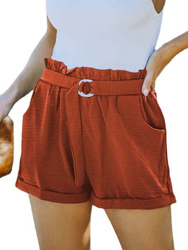Women's Solid Color Belted Linen Shorts - THE QUEEN RUNWAY