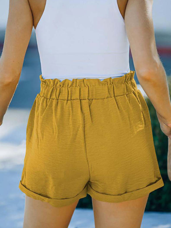 Women's Solid Color Belted Linen Shorts - THE QUEEN RUNWAY