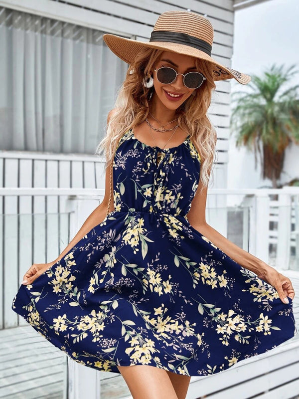 Summer New Elegant Sleeveless Dress Pullover Print Elastic Waist Suspender Skirt - THE QUEEN RUNWAY
