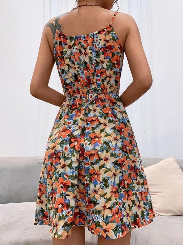 Summer New Elegant Sleeveless Dress Pullover Print Elastic Waist Suspender Skirt - THE QUEEN RUNWAY