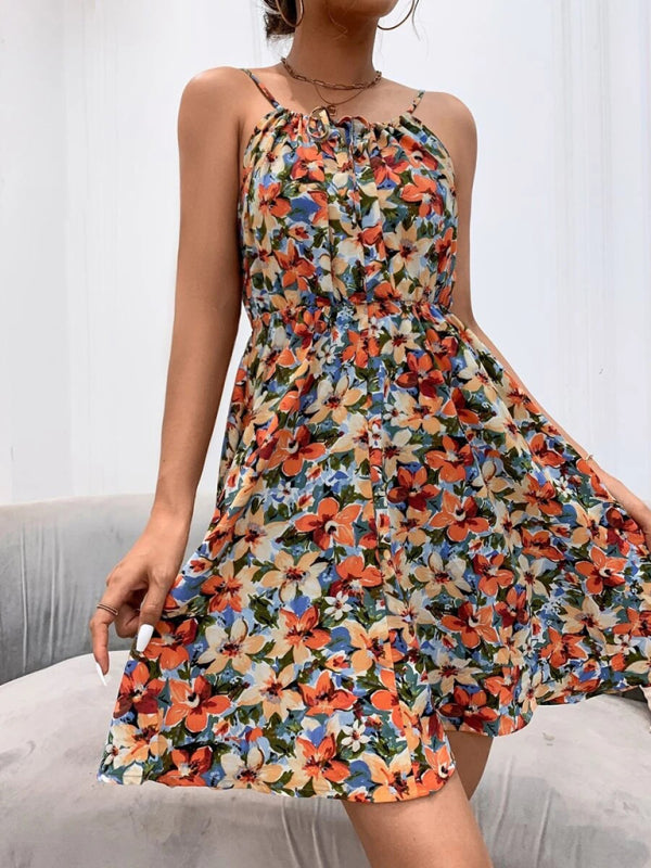 Summer New Elegant Sleeveless Dress Pullover Print Elastic Waist Suspender Skirt - THE QUEEN RUNWAY
