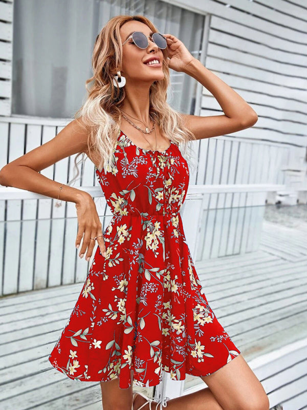 Summer New Elegant Sleeveless Dress Pullover Print Elastic Waist Suspender Skirt - THE QUEEN RUNWAY