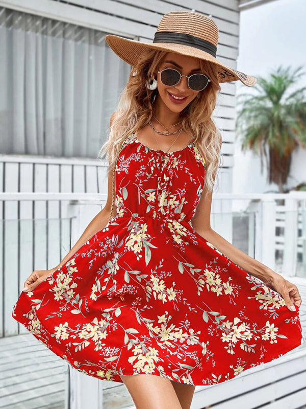 Summer New Elegant Sleeveless Dress Pullover Print Elastic Waist Suspender Skirt - THE QUEEN RUNWAY