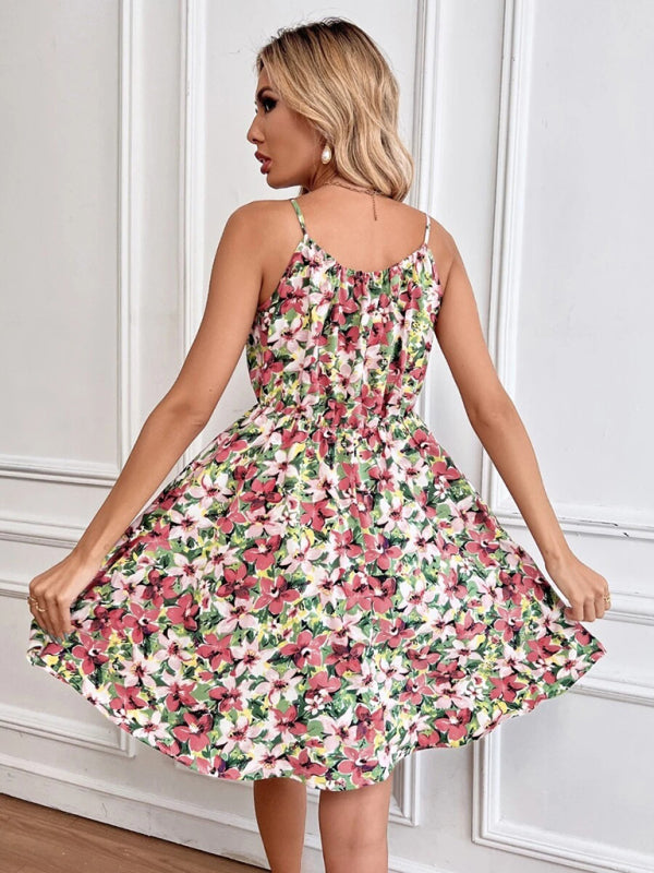 Summer New Elegant Sleeveless Dress Pullover Print Elastic Waist Suspender Skirt - THE QUEEN RUNWAY
