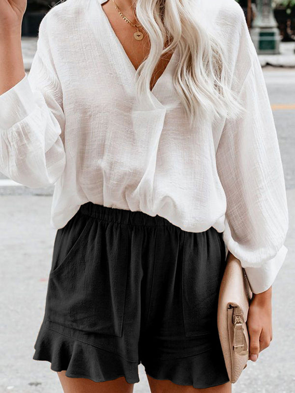 Women's Woven Casual High Waist Loose Straight Shorts - THE QUEEN RUNWAY