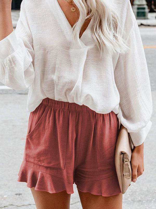Women's Woven Casual High Waist Loose Straight Shorts - THE QUEEN RUNWAY