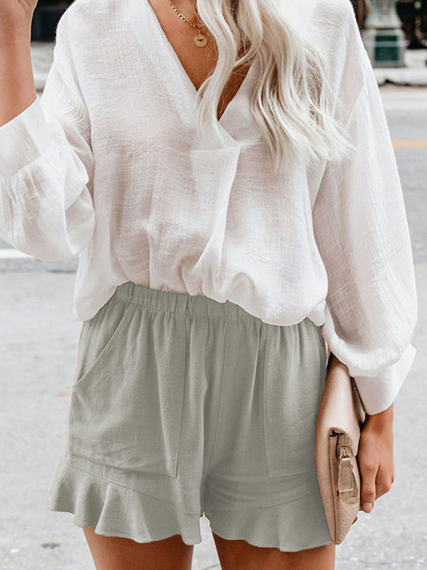 Women's Woven Casual High Waist Loose Straight Shorts - THE QUEEN RUNWAY