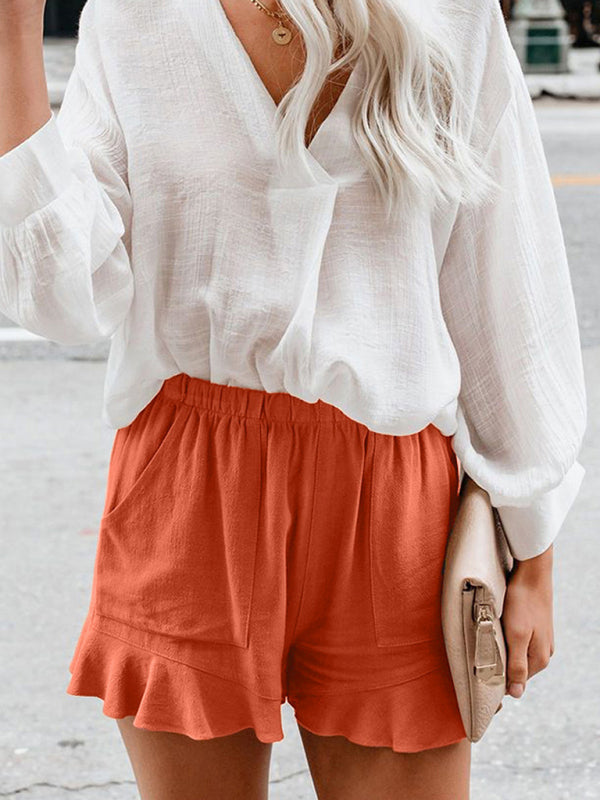 Women's Woven Casual High Waist Loose Straight Shorts - THE QUEEN RUNWAY