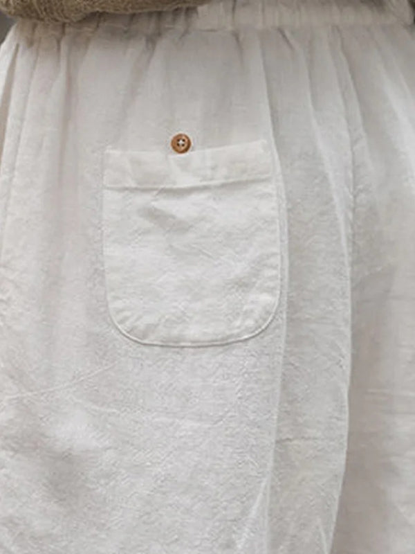 Summer new women's cotton linen casual solid color pocket hollow pants - THE QUEEN RUNWAY