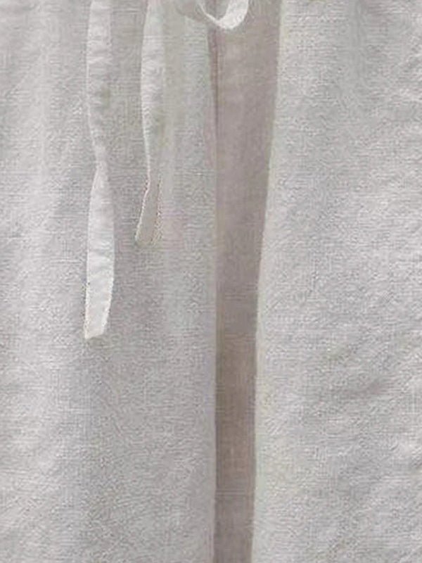 Summer new women's cotton linen casual solid color pocket hollow pants - THE QUEEN RUNWAY