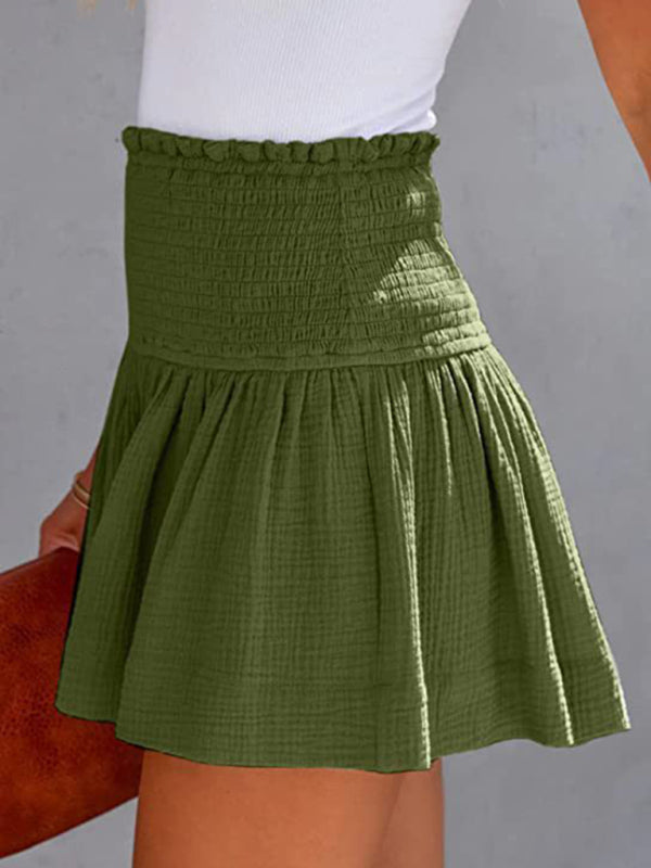 Women's Solid Color Pleated High Waist Wide Leg Shorts - THE QUEEN RUNWAY