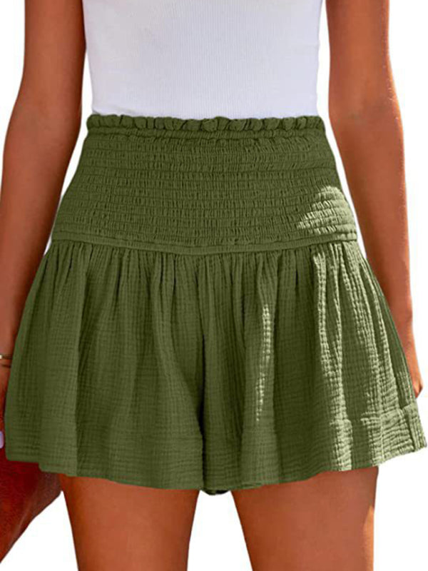 Women's Solid Color Pleated High Waist Wide Leg Shorts - THE QUEEN RUNWAY