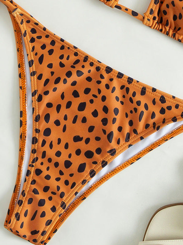 New swimwear long-sleeved mesh jacket ladies three-piece swimsuit leopard print sexy bikini - THE QUEEN RUNWAY