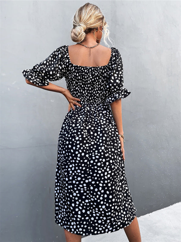Women's Casual Fashion Square Neck One-Word Neck Two-Wear Retro Leopard Print Dress - THE QUEEN RUNWAY